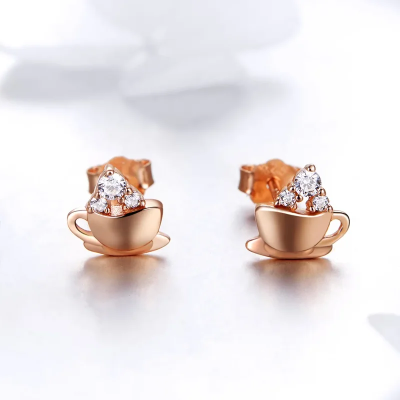 (image for) Rose Gold Afternoon Coffee Stud Earrings - PANDORA Style - SCE592 - View 2