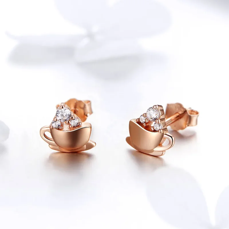 (image for) Rose Gold Afternoon Coffee Stud Earrings - PANDORA Style - SCE592 - View 3