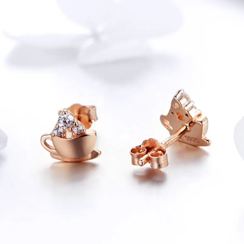 (image for) Rose Gold Afternoon Coffee Stud Earrings - PANDORA Style - SCE592 - View 4
