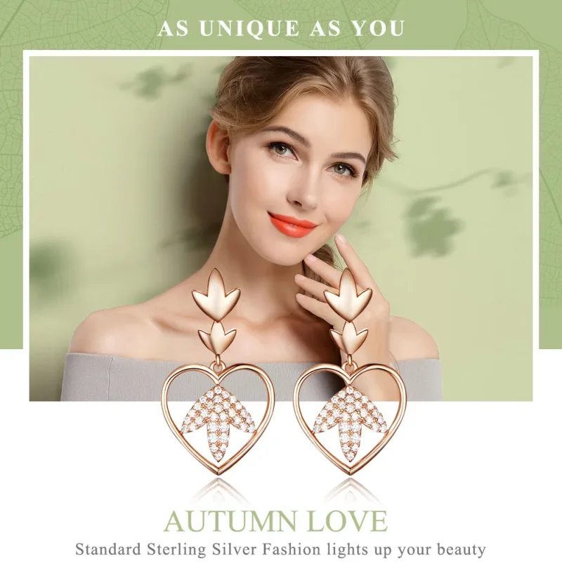 (image for) Rose Gold Autumn Love Hanging Earrings - PANDORA Style - SCE557 - View 2