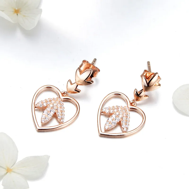 (image for) Rose Gold Autumn Love Hanging Earrings - PANDORA Style - SCE557 - View 3