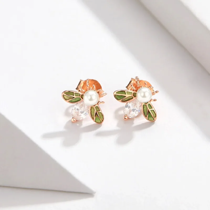 (image for) Rose Gold Bee Stud Earrings - PANDORA Style - SCE643 - View 2