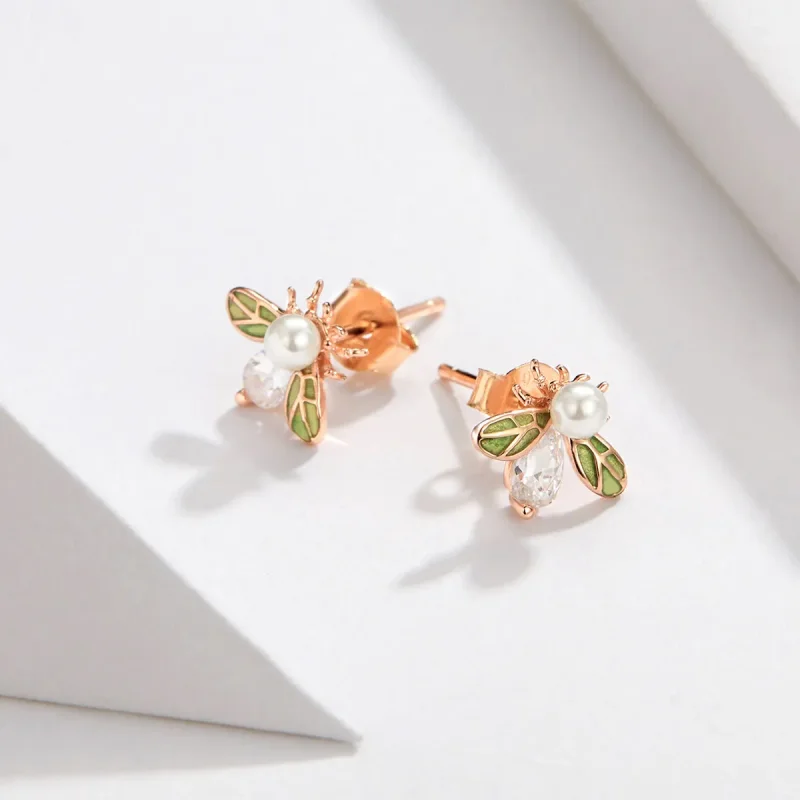 (image for) Rose Gold Bee Stud Earrings - PANDORA Style - SCE643 - View 3