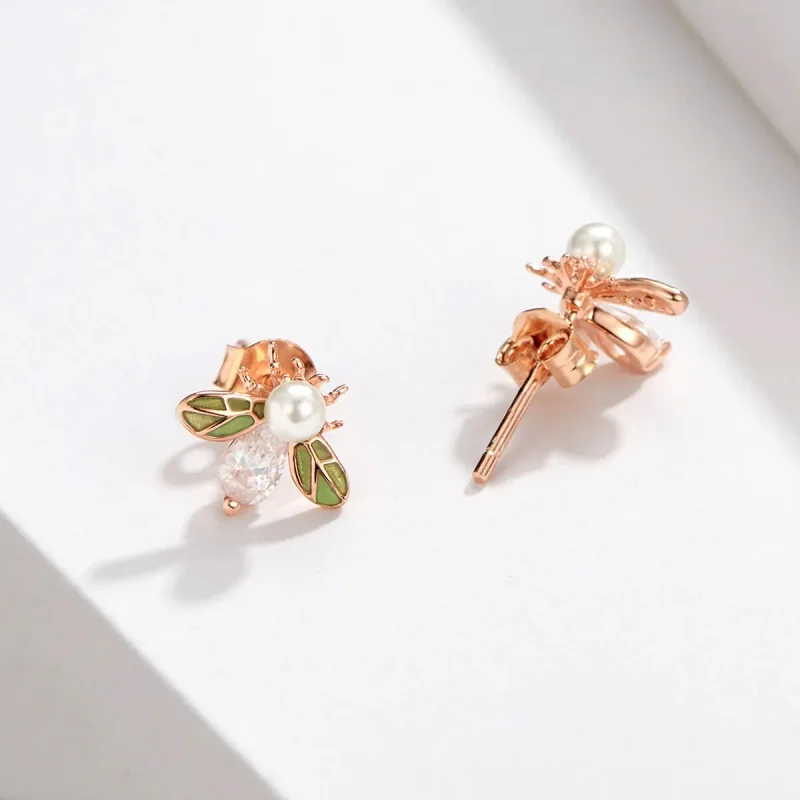 (image for) Rose Gold Bee Stud Earrings - PANDORA Style - SCE643 - View 4