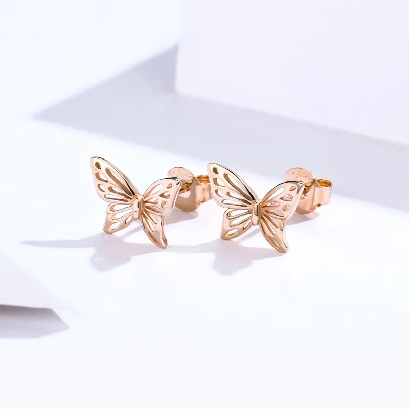 (image for) Rose Gold Butterfly Stud Earrings - PANDORA Style - SCE452-C - View 2