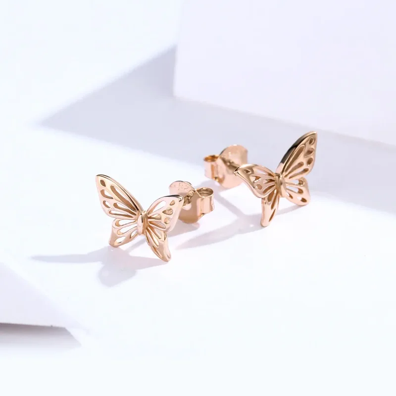 (image for) Rose Gold Butterfly Stud Earrings - PANDORA Style - SCE452-C - View 3