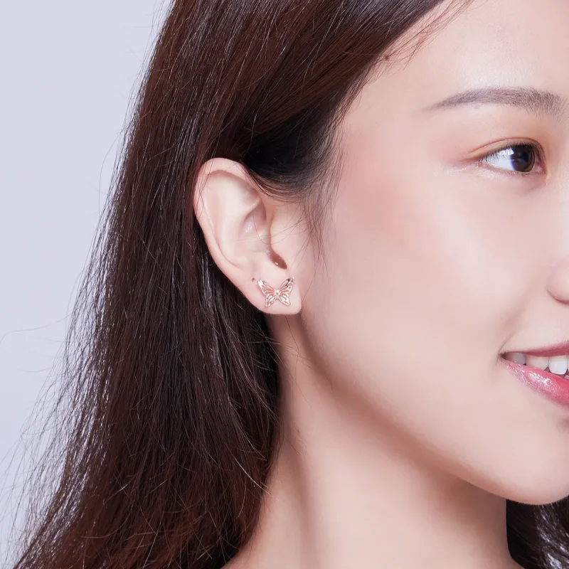 (image for) Rose Gold Butterfly Stud Earrings - PANDORA Style - SCE452-C - View 4