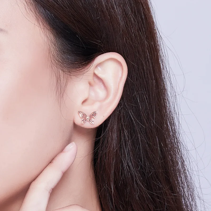 (image for) Rose Gold Butterfly Stud Earrings - PANDORA Style - SCE452-C - View 6