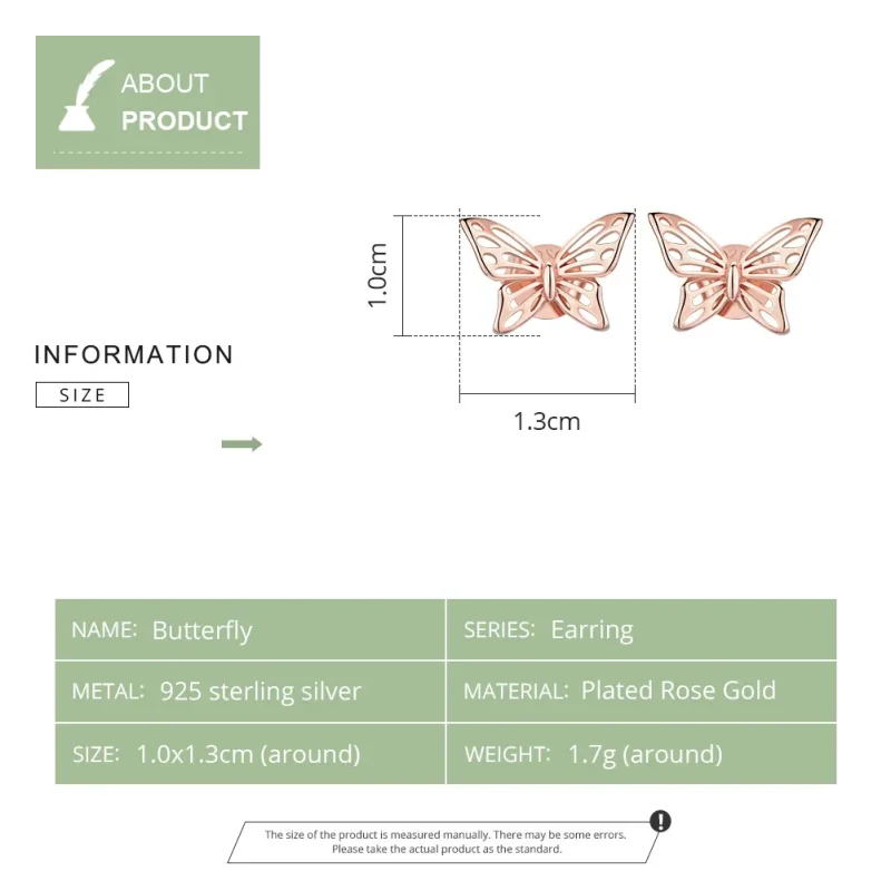 (image for) Rose Gold Butterfly Stud Earrings - PANDORA Style - SCE452-C - View 7