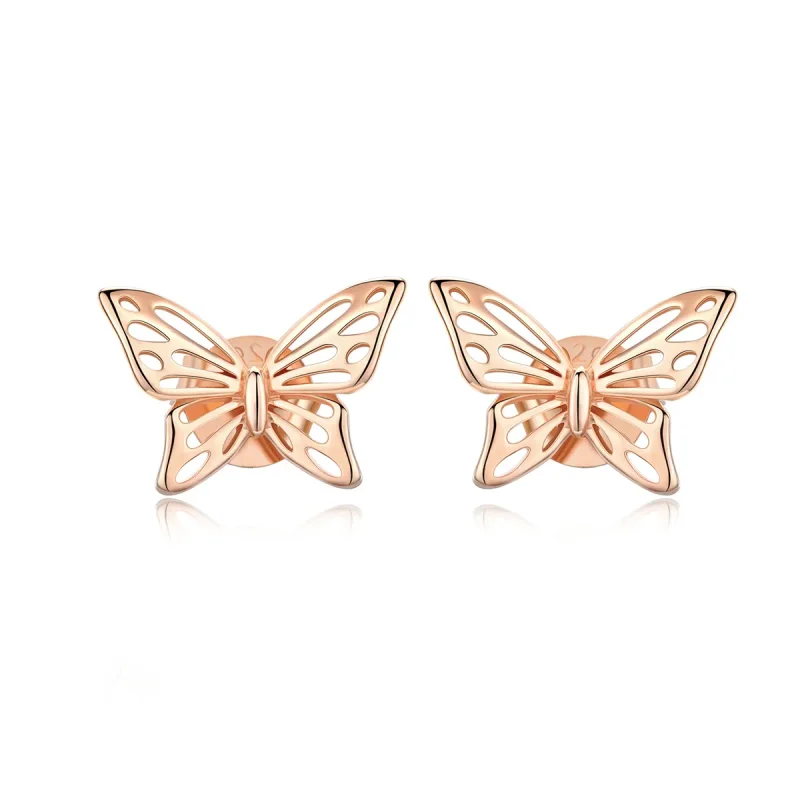 (image for) Rose Gold Butterfly Stud Earrings - PANDORA Style - SCE452-C - Product Image