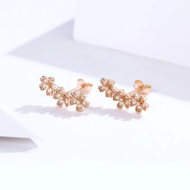 (image for) Rose Gold Contracted Daisy Stud Earrings - PANDORA Style - SCE419-C - View 2