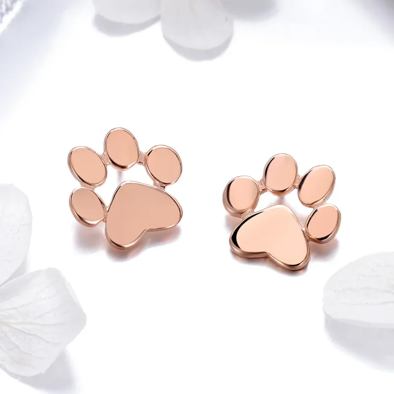 (image for) Rose Gold Cute Cat Paw Stud Earrings - PANDORA Style - SCE407-3 - View 2