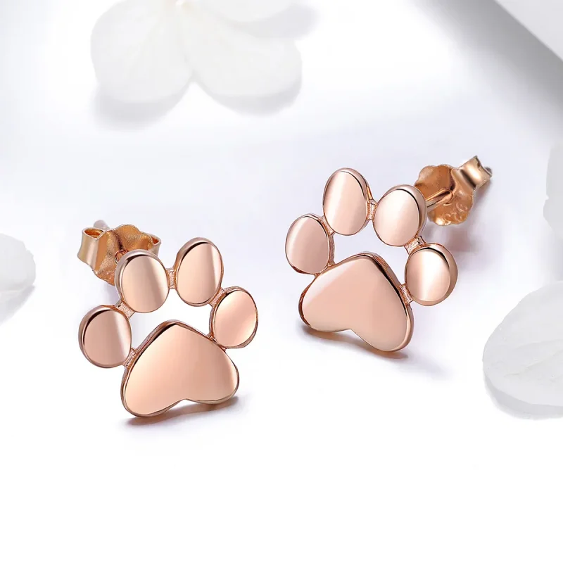 (image for) Rose Gold Cute Cat Paw Stud Earrings - PANDORA Style - SCE407-3 - View 3