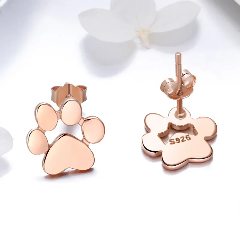 (image for) Rose Gold Cute Cat Paw Stud Earrings - PANDORA Style - SCE407-3 - View 4