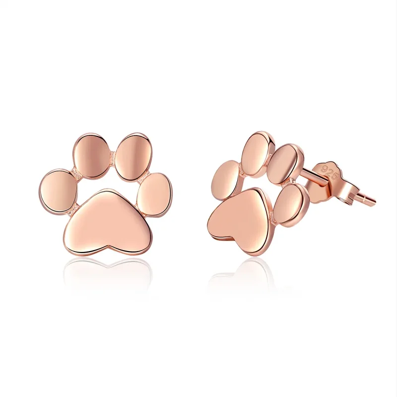 (image for) Rose Gold Cute Cat Paw Stud Earrings - PANDORA Style - SCE407-3 - Product Image