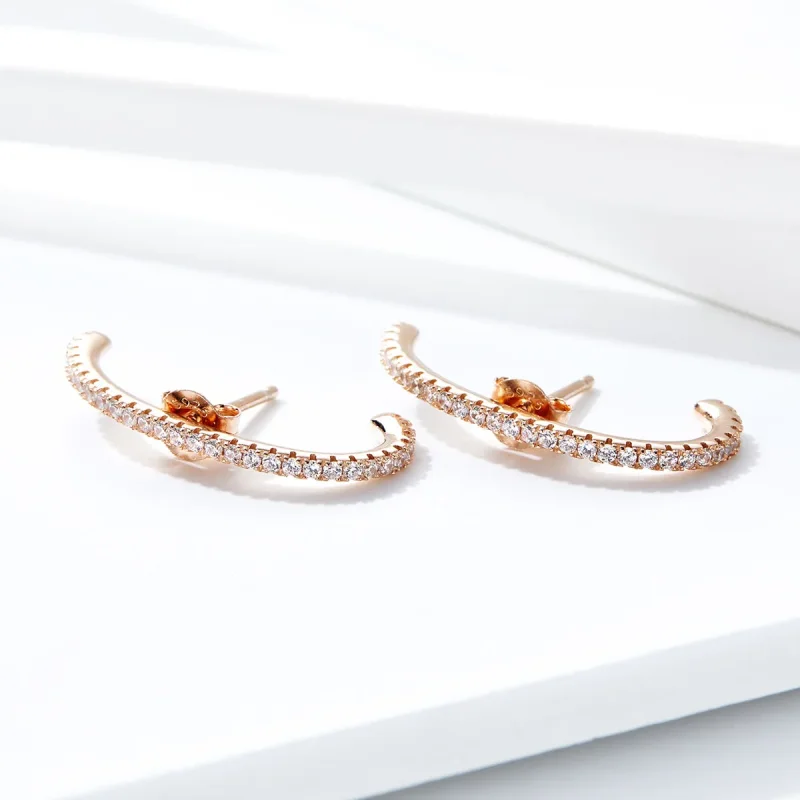 (image for) Rose Gold Elegant Radians Hoop Earrings - PANDORA Style - SCE548 - View 2