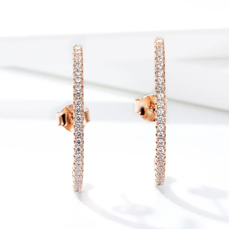 (image for) Rose Gold Elegant Radians Hoop Earrings - PANDORA Style - SCE548 - View 3