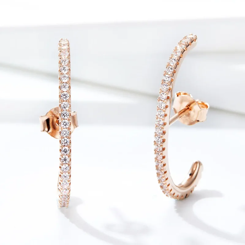 (image for) Rose Gold Elegant Radians Hoop Earrings - PANDORA Style - SCE548 - View 5