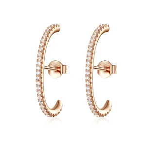 (image for) Rose Gold Elegant Radians Hoop Earrings - PANDORA Style - SCE548