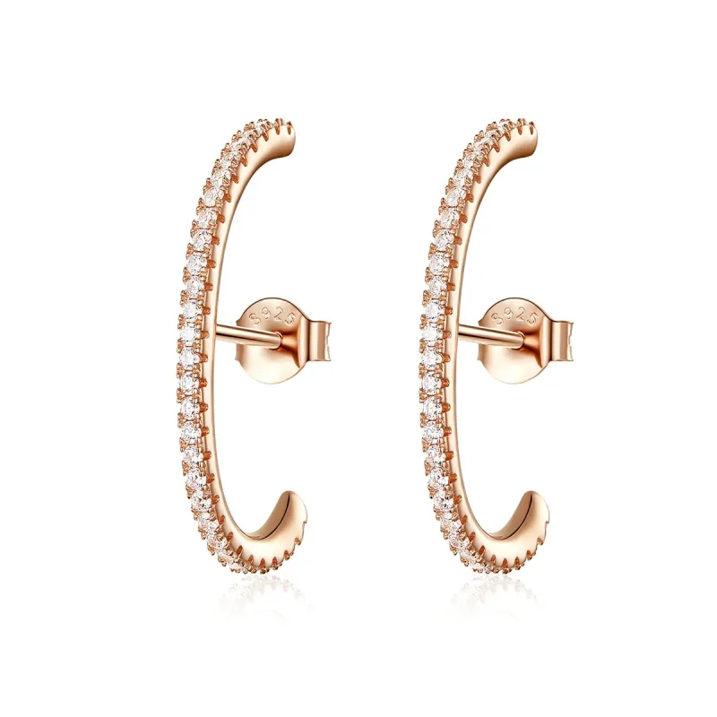 (image for) Rose Gold Elegant Radians Hoop Earrings - PANDORA Style - SCE548 - Product Image