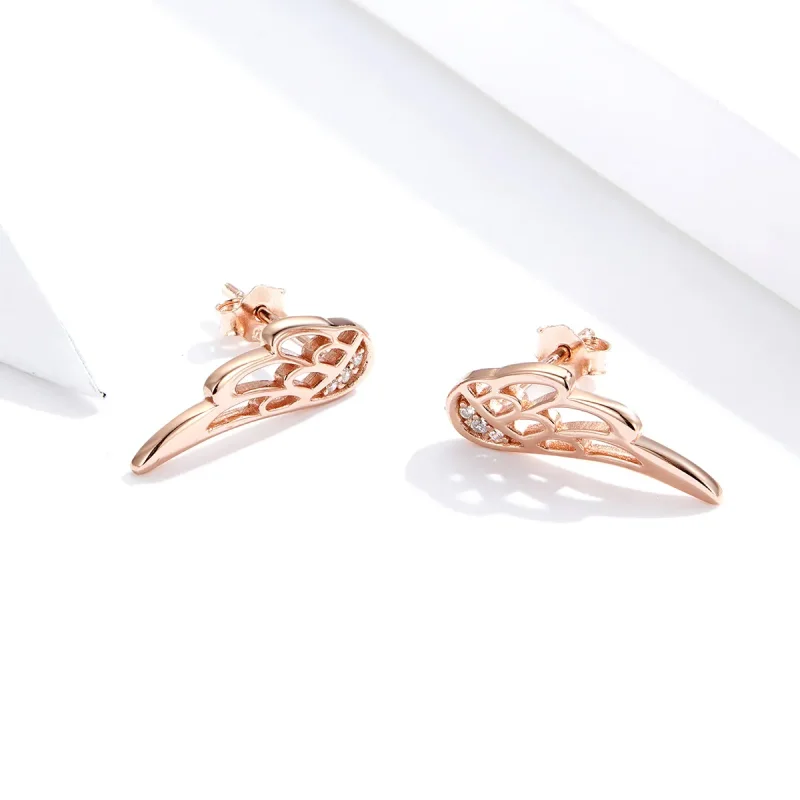 (image for) Rose Gold Elf Wings Stud Earrings - PANDORA Style - SCE343-C - View 2