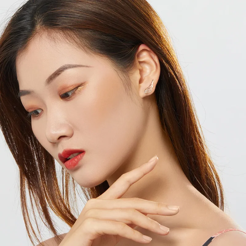 (image for) Rose Gold Elf Wings Stud Earrings - PANDORA Style - SCE343-C - View 3