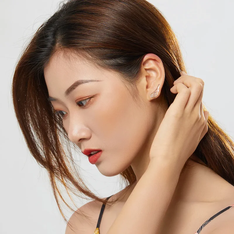 (image for) Rose Gold Elf Wings Stud Earrings - PANDORA Style - SCE343-C - View 4