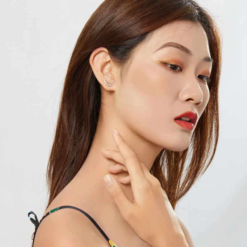 (image for) Rose Gold Elf Wings Stud Earrings - PANDORA Style - SCE343-C - View 5