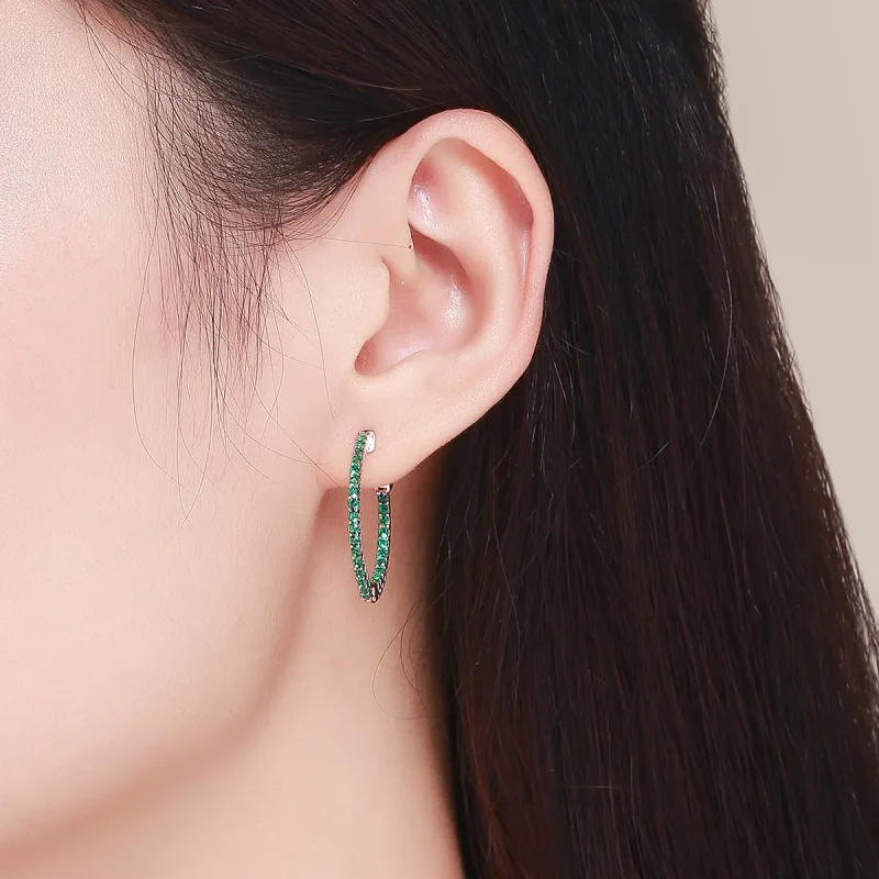 (image for) Rose Gold Green CZ Hoop Earrings - PANDORA Style - SCE511 - View 4