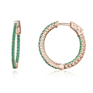 (image for) Rose Gold Green CZ Hoop Earrings - PANDORA Style - SCE511