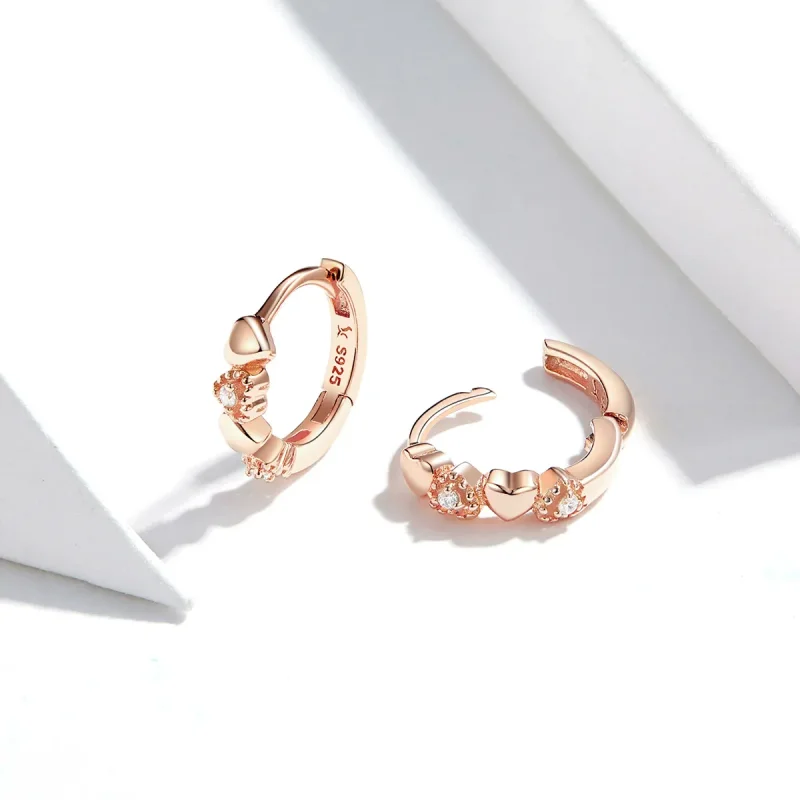 (image for) Rose Gold Hearts Dating Hoop Earrings - PANDORA Style - SCE445-C - View 2