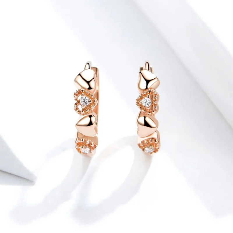 (image for) Rose Gold Hearts Dating Hoop Earrings - PANDORA Style - SCE445-C - View 3