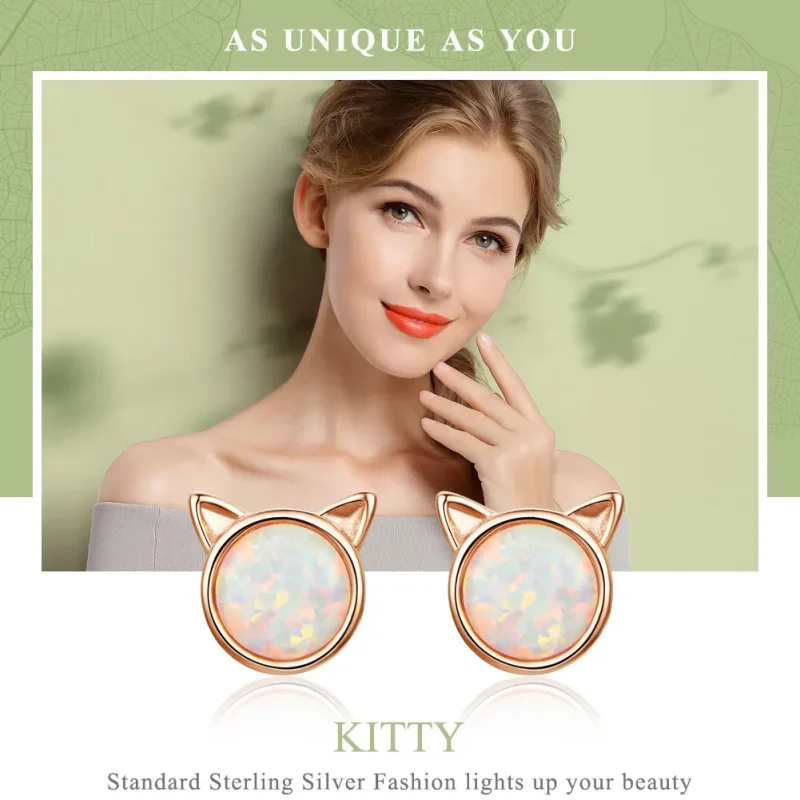 (image for) Rose Gold Meow Star Stud Earrings - PANDORA Style - SCE538 - View 2