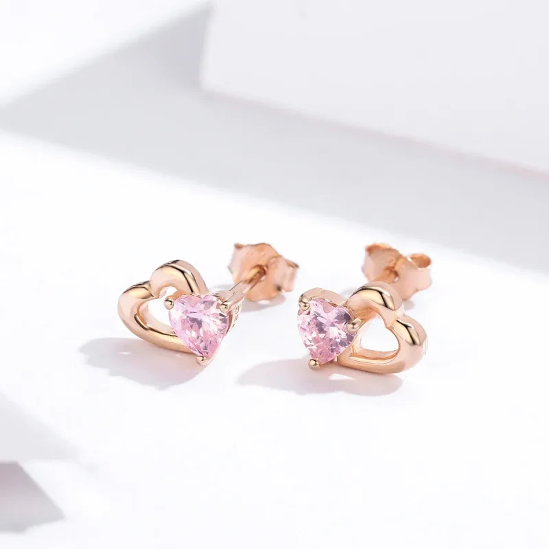 (image for) Rose Gold Palpitation Stud Earrings - PANDORA Style - SCE090-C - View 2