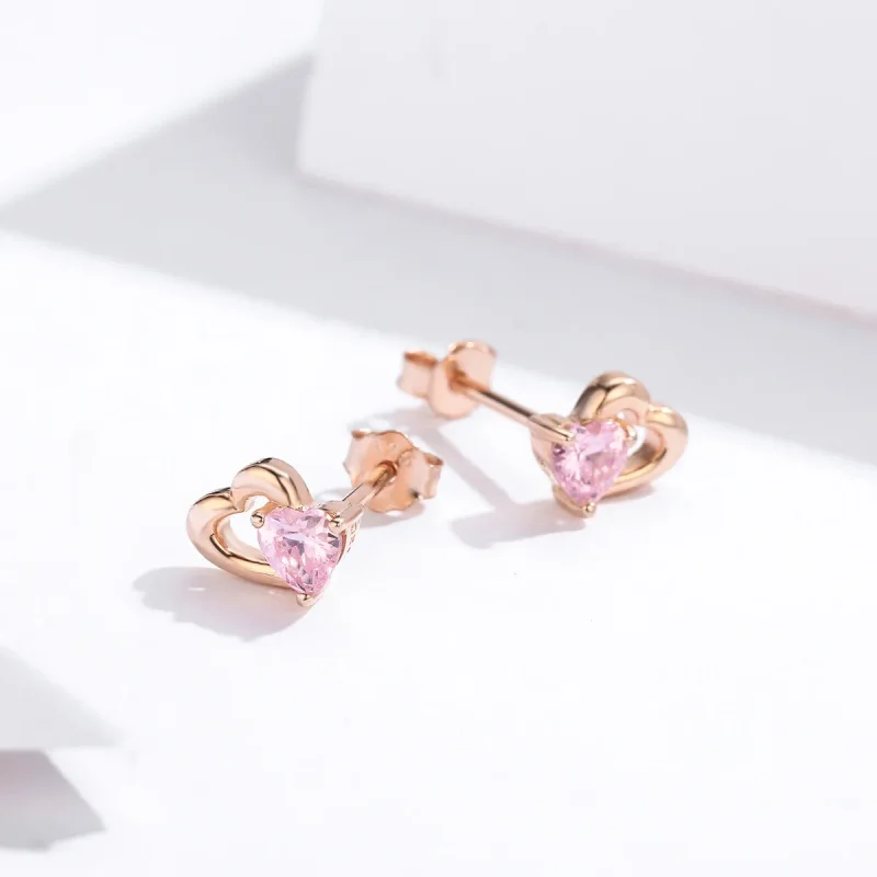 (image for) Rose Gold Palpitation Stud Earrings - PANDORA Style - SCE090-C - View 3