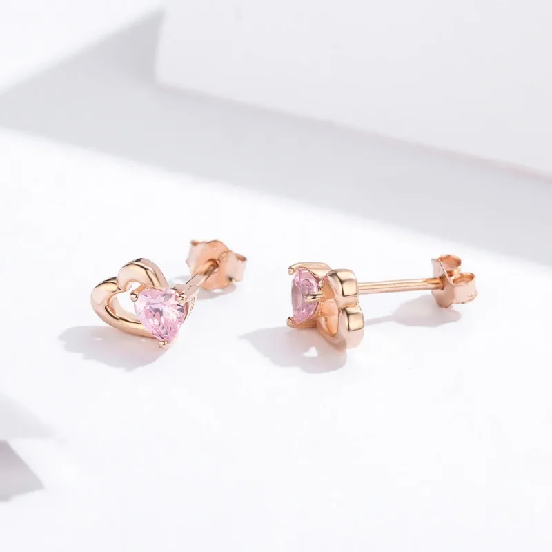 (image for) Rose Gold Palpitation Stud Earrings - PANDORA Style - SCE090-C - View 4