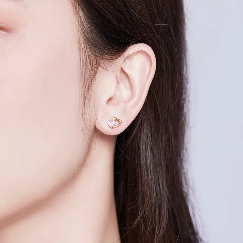 (image for) Rose Gold Palpitation Stud Earrings - PANDORA Style - SCE090-C - View 5