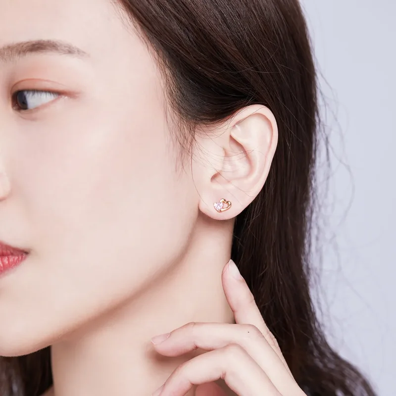 (image for) Rose Gold Palpitation Stud Earrings - PANDORA Style - SCE090-C - View 6