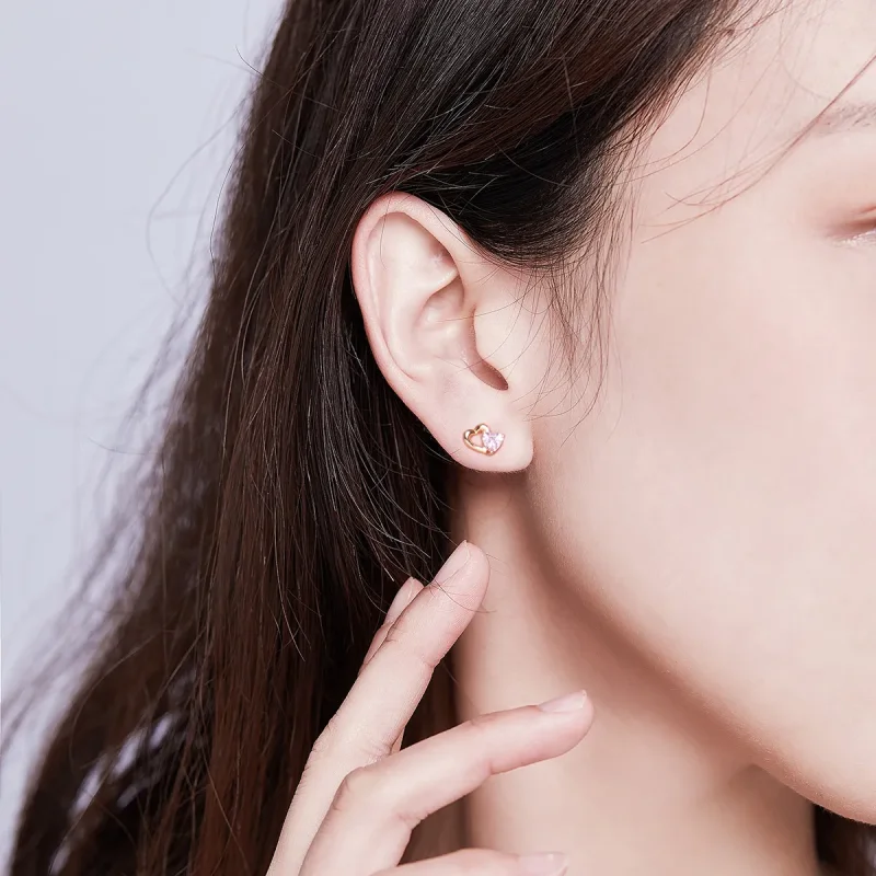 (image for) Rose Gold Palpitation Stud Earrings - PANDORA Style - SCE090-C - View 7