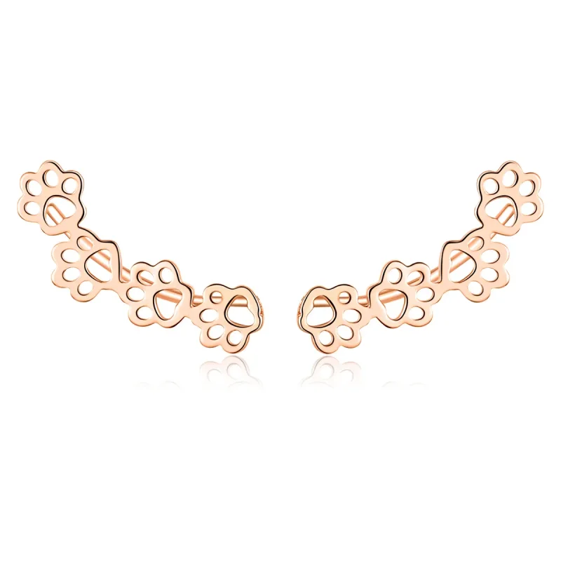 (image for) Rose Gold Paw Trail Stud Earrings - PANDORA Style - SCE430-C - Product Image
