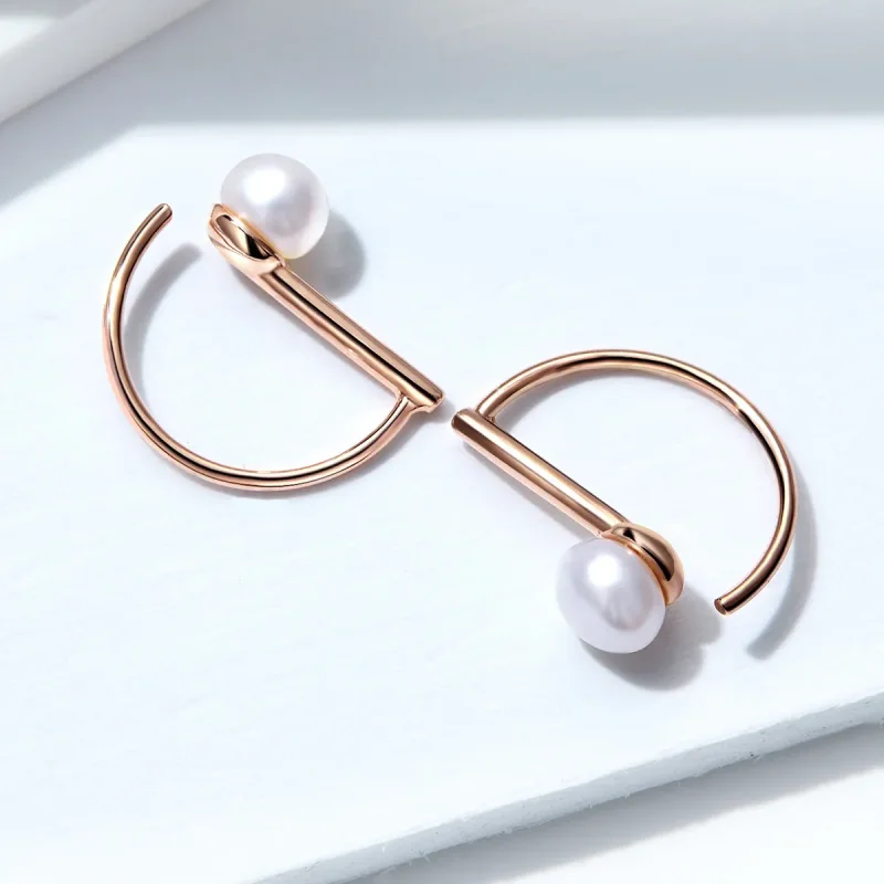 (image for) Rose Gold Pearl Hanging Earrings - PANDORA Style - SCE604 - View 3