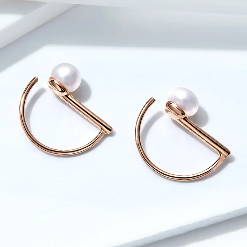 (image for) Rose Gold Pearl Hanging Earrings - PANDORA Style - SCE604 - View 4