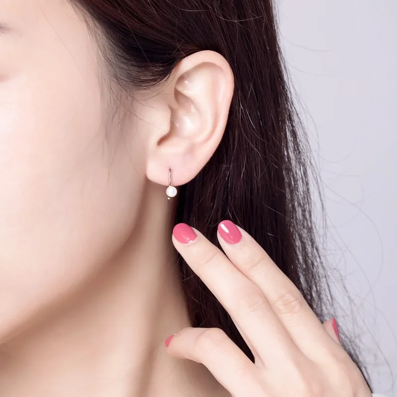 (image for) Rose Gold Pearl Hanging Earrings - PANDORA Style - SCE604 - View 5