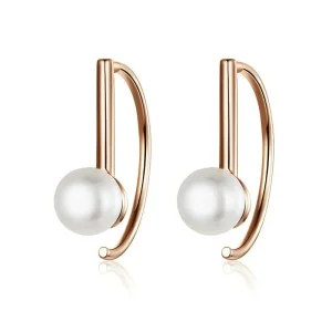 (image for) Rose Gold Pearl Hanging Earrings - PANDORA Style - SCE604
