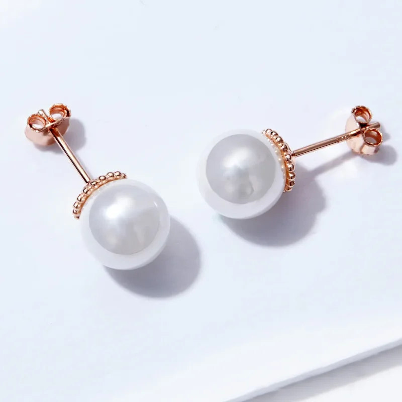 (image for) Rose Gold Pearl Stud Earrings - PANDORA Style - SCE609 - View 3