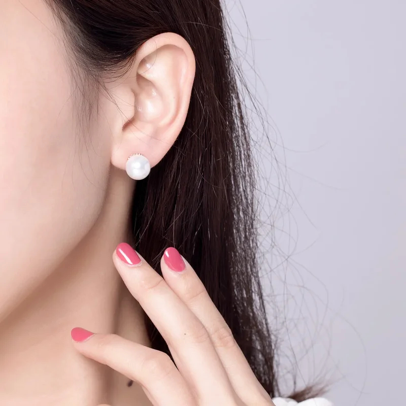 (image for) Rose Gold Pearl Stud Earrings - PANDORA Style - SCE609 - View 5