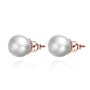 (image for) Rose Gold Pearl Stud Earrings - PANDORA Style - SCE609