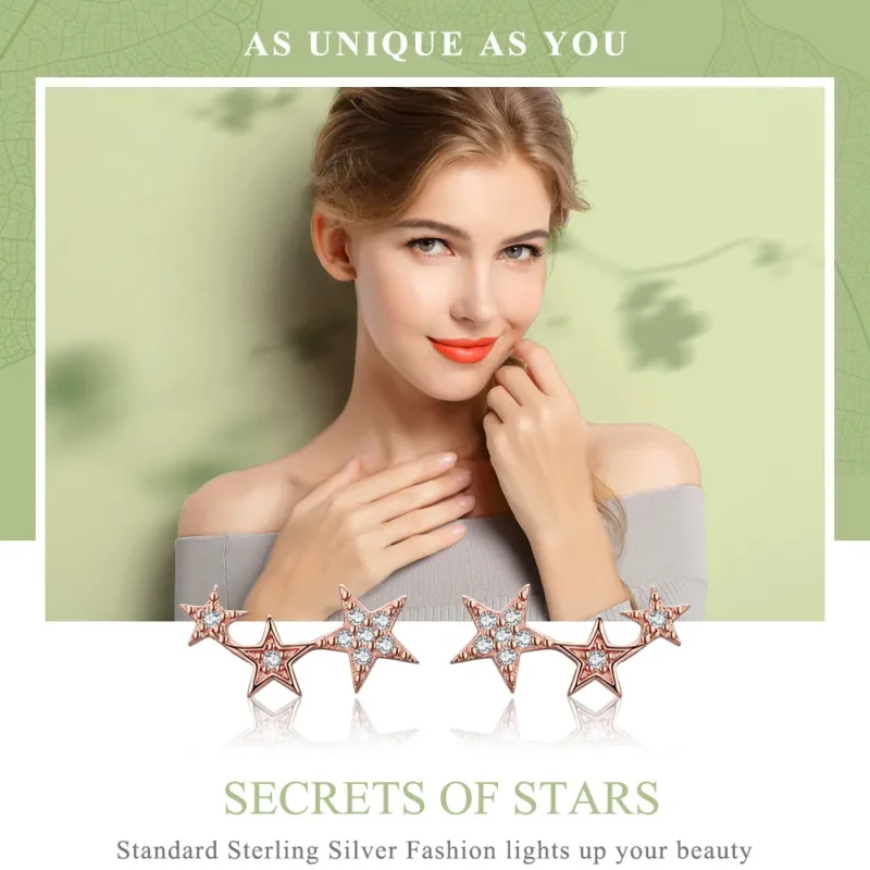 (image for) Rose Gold Secrets of Stars Stud Earrings - PANDORA Style - SCE291 - View 2