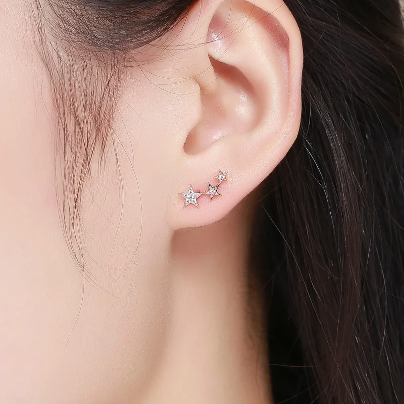 (image for) Rose Gold Secrets of Stars Stud Earrings - PANDORA Style - SCE291 - View 6
