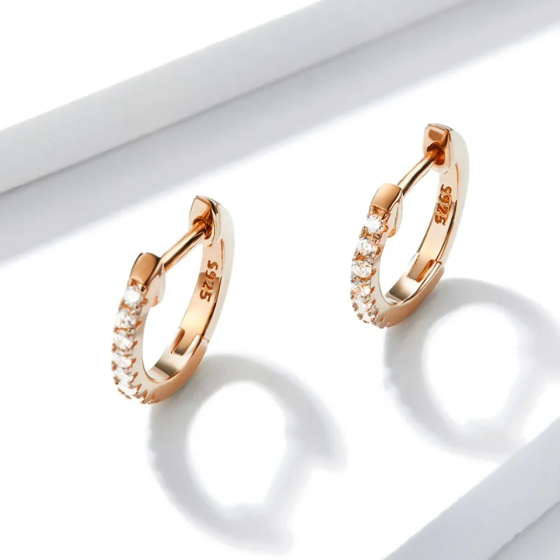(image for) Rose Gold Small Circle Hoop Earrings - PANDORA Style - SCE498-C - View 2